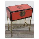 Asian lacquered wood box on metal stand