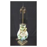 Vintage majolica floral porcelain vase table lamp