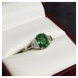 Platinum emerald and diamond ring