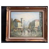 Signed street scene oil painting