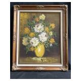 Signed flower vase oil painting