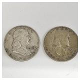 1958 D and 1951 S Franklin Silver Half Dollar