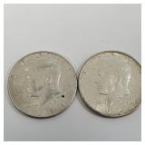 2 1964 Kennedy Silver Half Dollar Coins.