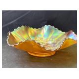 Vintage marigold carnival glass dish