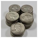 47 Silver Washington Quarter Coins; 1934-196424