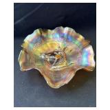 Vintage marigold carnival glass dish