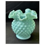 Vintage Fenton turquoise milk glass vase