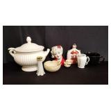 Box of ceramic soul tureen, flask, Nippon and