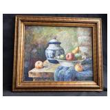 Signed fruit and vase oil painting