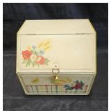 Vintage metal bread box with hand painted floral