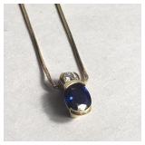 14KT gold necklace with diamond and sapphire
