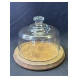 Vintage glass cheese dome with board
