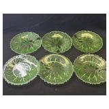 6 Vintage green depression glass plates