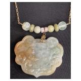 Jadeite and stone necklace with 14kt link total