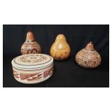 Box of gourds and pottery trinket dish