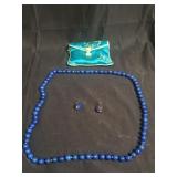 Blue lapis beaded necklace with sterling silver
