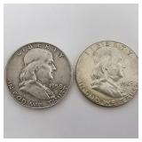 1958 D and 1963 Franklin Silver Half Dollar Coins