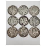 1919-1945 Silver Mercury US Dime Coins