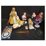 Group of dolls, jacks, box lot