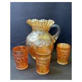 Vintage amber glass pitcher & cups