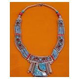 Tibetan handmade necklace with turquoise , coral