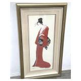 Signed mix media Asian print on fabric