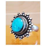 Tibetan handmade ring with turquoise stone.