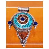 Tibetan handmade pendant with turquoise,coral