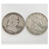 1959 D and 1961 D Franklin Silver Half Dollar