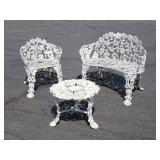 Vintage ornate aluminum garden chair, loveseat, &