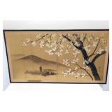4 panel hand painted cherry blossom screen