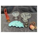 Group of vintage glassware, pottery dish,