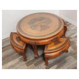 Vtg wood carved Japanese claw foot side table