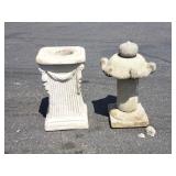 2 outdoor Cement pedestal & decor