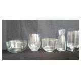 Box of glass bowls and decanter