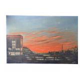 Signed Millie oil painting on canvas city theme