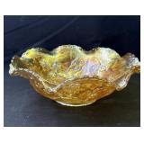 Vintage marigold carnival glass bowl