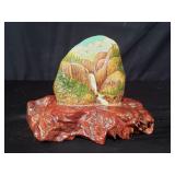 Signed handlainted rock desk ornament mounted on