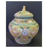 Vintage Cloisonnï¿½ brass enamel jar with lid