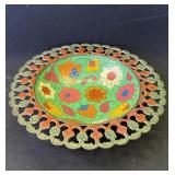 Vintage brass enamel Indian decorative plate