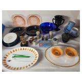 Misc vintage items, salt/pepper cobalt, Fire King