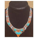 Tibetan handmade necklace with turquoise and