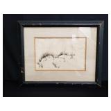 Signed framed pen on paper