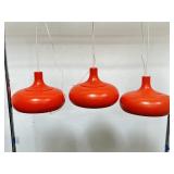 3 retro orange metal hanging pendant lights, 14"