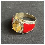 Sterling silver ring with colored stones