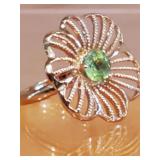 Sterling silver gold washed ring with green stone.