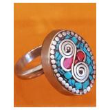Tibetan handmade ring with turquoise and coral