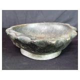 Vintage carved wood bowl with scalloped edges