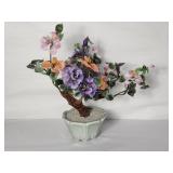 Vtg glass jade tree multi colored 15"h 6"diam base