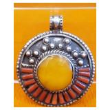 Tibetan handmade pendant amber and coral.